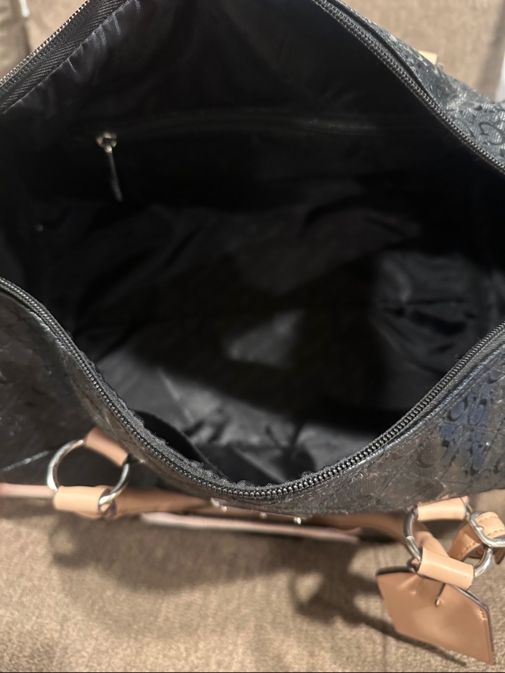 Guess Black Glossy Monogram Weekender with Tan Accents - Picture 6 of 9